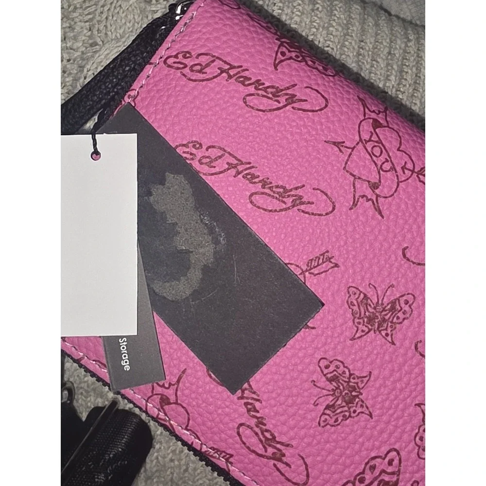Ed Hardy Wallet crossbody‎ wristlet Pink Tiger Logo NWT Multi Compartment